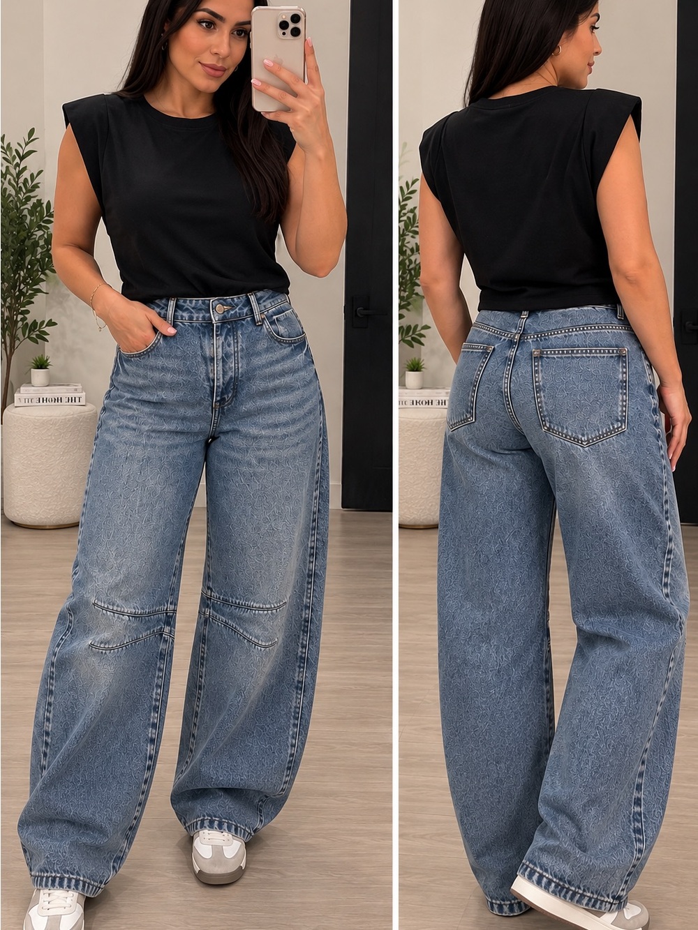 Forever 21 Women's Wide-Leg High-Rise Jeans in Blue Wash